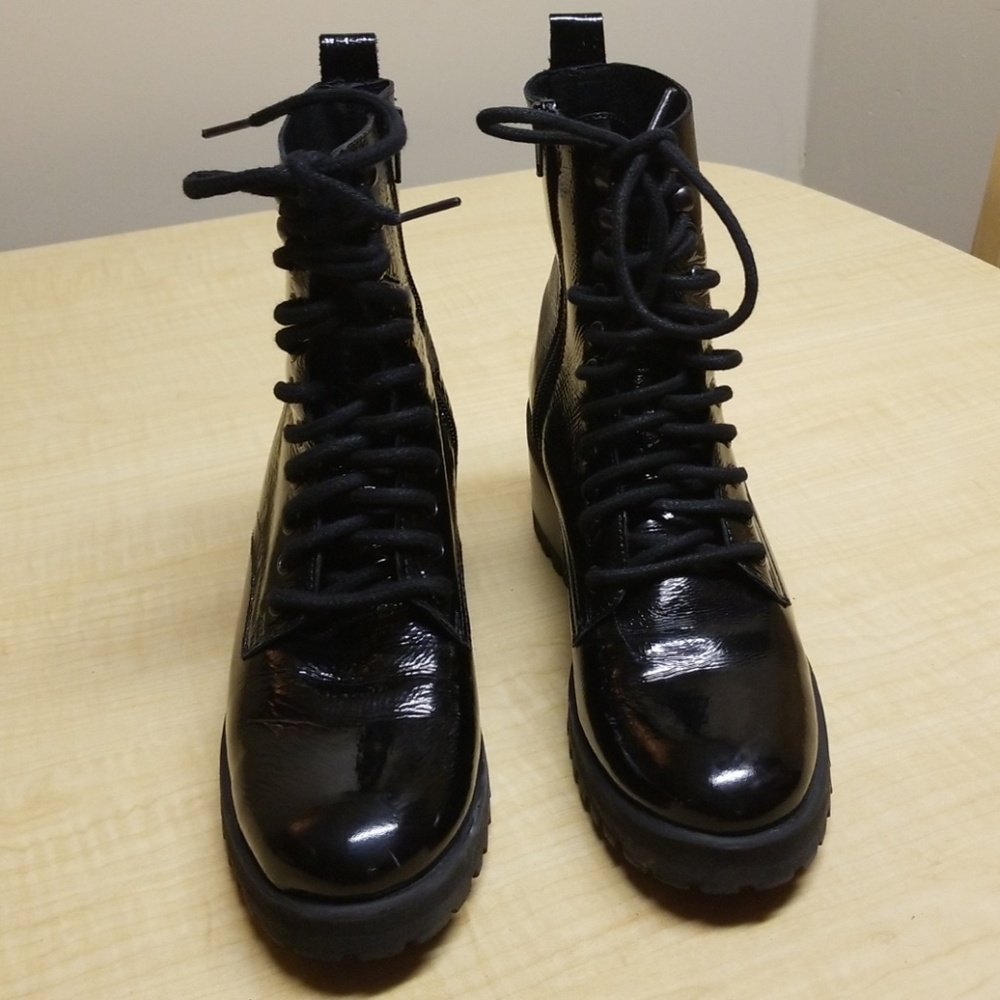 Black Patent Leather Combat Boots.